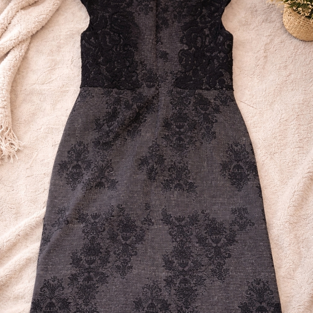 Adrianna Papell Black and Gray Lace Midi Dress